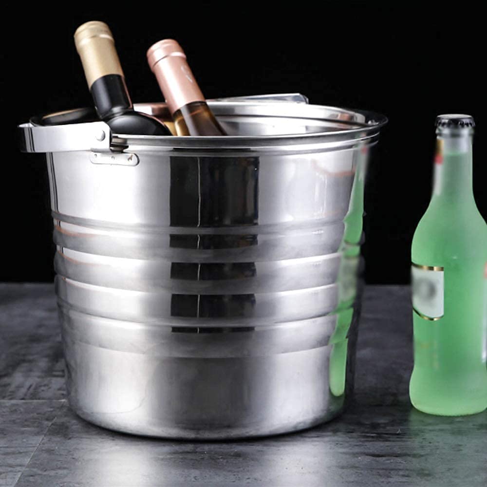 VSULZVNU Kreativer tragbarer Hand-Eiskübel im europäischen Stil, Rotwein, Champagner, Eisbar, Zuhause, Xiaoice Eimer, Edelstahl, Silber, 3L5L