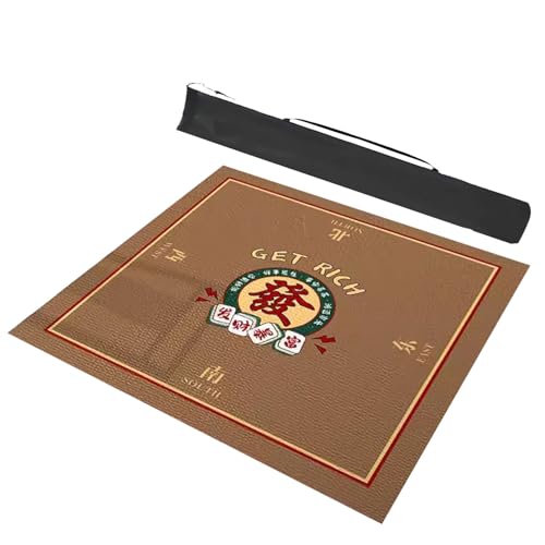 Mahjong Tischmatte,Kachel Spiele Tischabdeckung, Quadratische und Geräuschreduzierende Spieltischdecke for Mahjong-Karten, Namenstischdecke mit Aufbewahrungstasche(Brown,23.6x23.6inch/60x60cm)