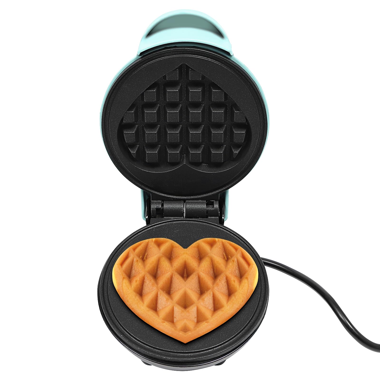 350W Mini Waffeleisen 220-240V Waffeleisen Herzform Kleiner Waffelmaker mit Antihaftbeschichtung Geeignet für den Einsatz in Häusern Wohnungen Wohnwagen usw (Blau)