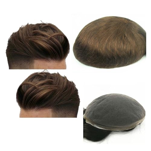 Toupet für Männer Haarersatz Systeme Haarteile Toupet for Männer Echthaarprothese Herren Schweizer Spitze Haarersatzsystem Haareinheiten Basis 10 * 8 Perücke Männer(4 Light Brown)