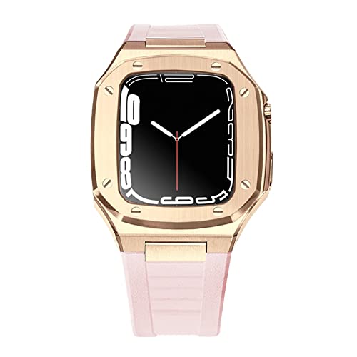 TONECY Luxuriöses Metallarmband und Hülle für Apple Watch, Mod-Kit 41 mm, 44 mm, 45 mm, Modifikationsset, Gummiset, iWatch Serie 8, 7, 6, SE, 5, 4, Correa (Farbe: Braun, Größe: 41 mm)