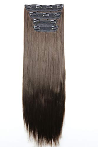 CAISHA by PRETTYSHOP XXL 60cm 4 Teile Set CLIP IN EXTENSIONS Haarverlängerung Haarteil Voluminös Glatt Schokobraun CES303