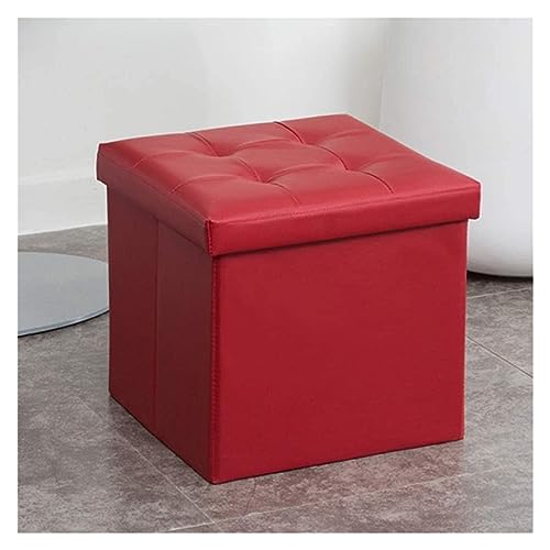 RAABYU Fußstütze, gepolstertes Leder, Faltbarer Würfel-Hocker mit Stauraum, Hocker, Fußhocker, zusammenklappbar, quadratisch, Couchtisch für das Wohnzimmer