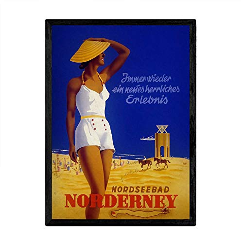 Nacnic Vintage-Poster von Norderney Dekoration für den Innenbereich, mit Bildern im Vintage-Stil, antike Werbung, Retro-Dekoration, Größe A3, mit Rahmen