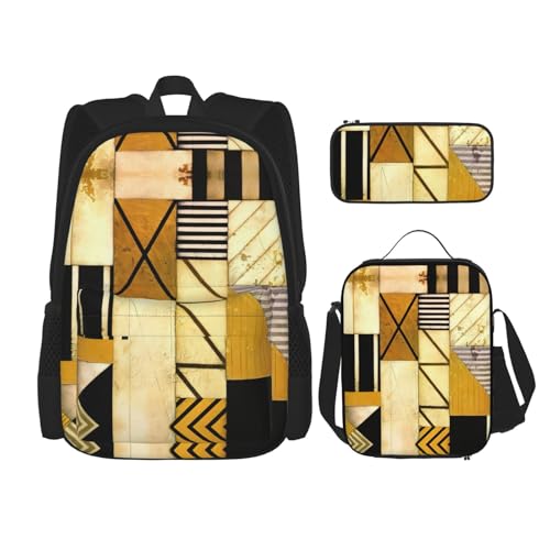 Rustikaler Holzdruck, verstellbare Schultergurte, Rucksack-Set, Lunchtasche, Federmäppchen, Kombinationstaschen-Set