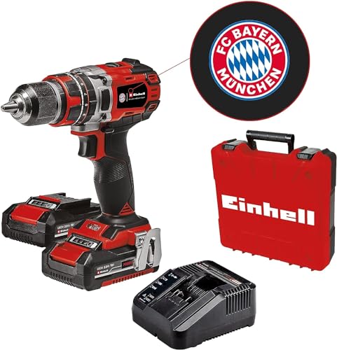 Einhell Akku-Schlagbohrschrauber TP-CD 18/50 Li-i BL FC Bayern Power X-Change (18 V, 50 Nm, Brushless, 2-Gang-Getriebe, inkl. 2x 2,0 Ah Akkus, Ladegerät, Koffer)