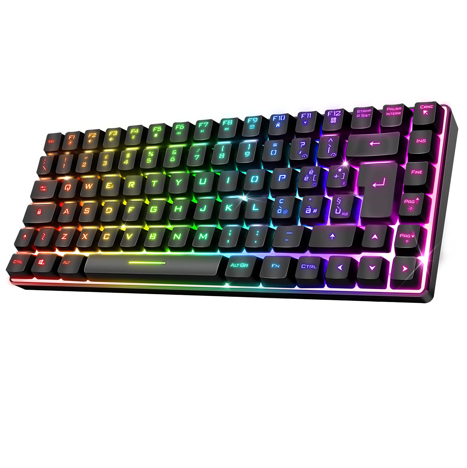 Spirit of Gamer | Kabellos Bluetooth Gaming Tastatur | Keyboard TKL RGB QWERTY 65% | Semi-Mechanische Tasten mit Hintergrundbeleuchtung Davon 25 Anti-Ghosting | Kompatibel mit PC Smartphone & Tablet