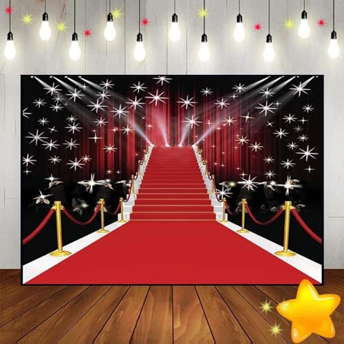 Roter Teppich Nachtansicht Scheinwerfer Gold Krone VIP Hintergrund Kuste Geburtstag Dekoration Party Foto Dekoration Banner Studio 240X180cm