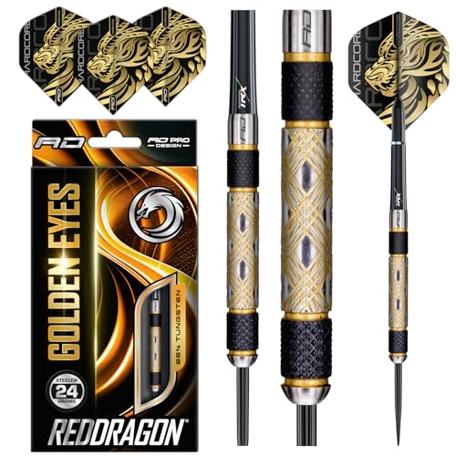 RED DRAGON Golden Eyes 1: 24g - 85% Tungsten Darts (Steel Dartpfeile) mit Flights und Schäfte