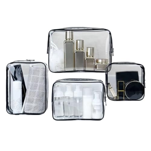 1PC weibliche Damen Kosmetiktaschen transparente Toilette Make-up Taschen PVC klar Reißverschluss Reise Make-up Organizer Tasche Kosmetiktasche Set(Black-01,XL)