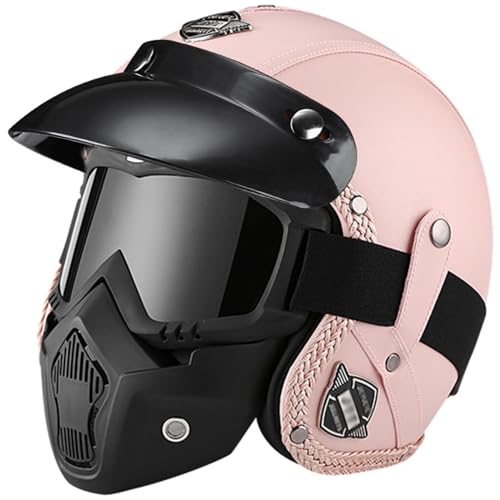 EBAYIN Jethelm, Motorradhelm, Jethelm, 3/4-Helm, Vintage-Pilot-Halbhelm, Herren-Damen, geeignet, DOT, ECE-zugelassen, Moped-Helm, Cruiser, Chopper, Roller-Helm,Pink-S=(55~56cm)