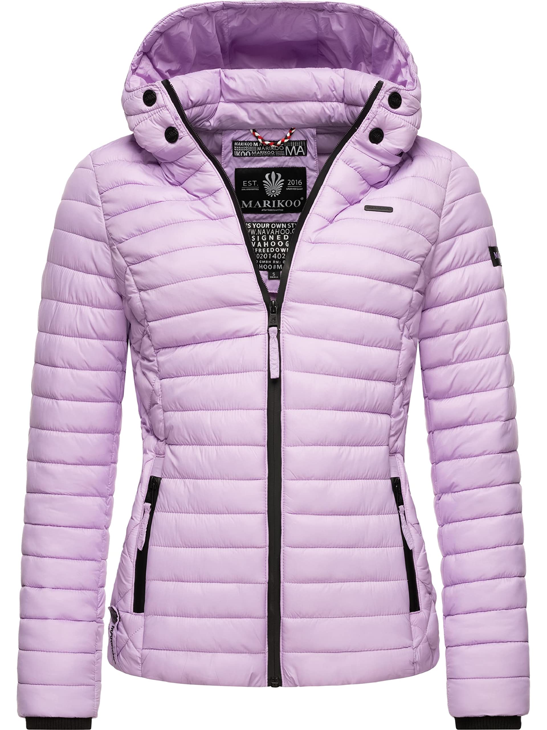 MARIKOO Damen leichte Übergangsjacke Steppjacke mit Kapuze Samtpfote Light Lilac Gr. S