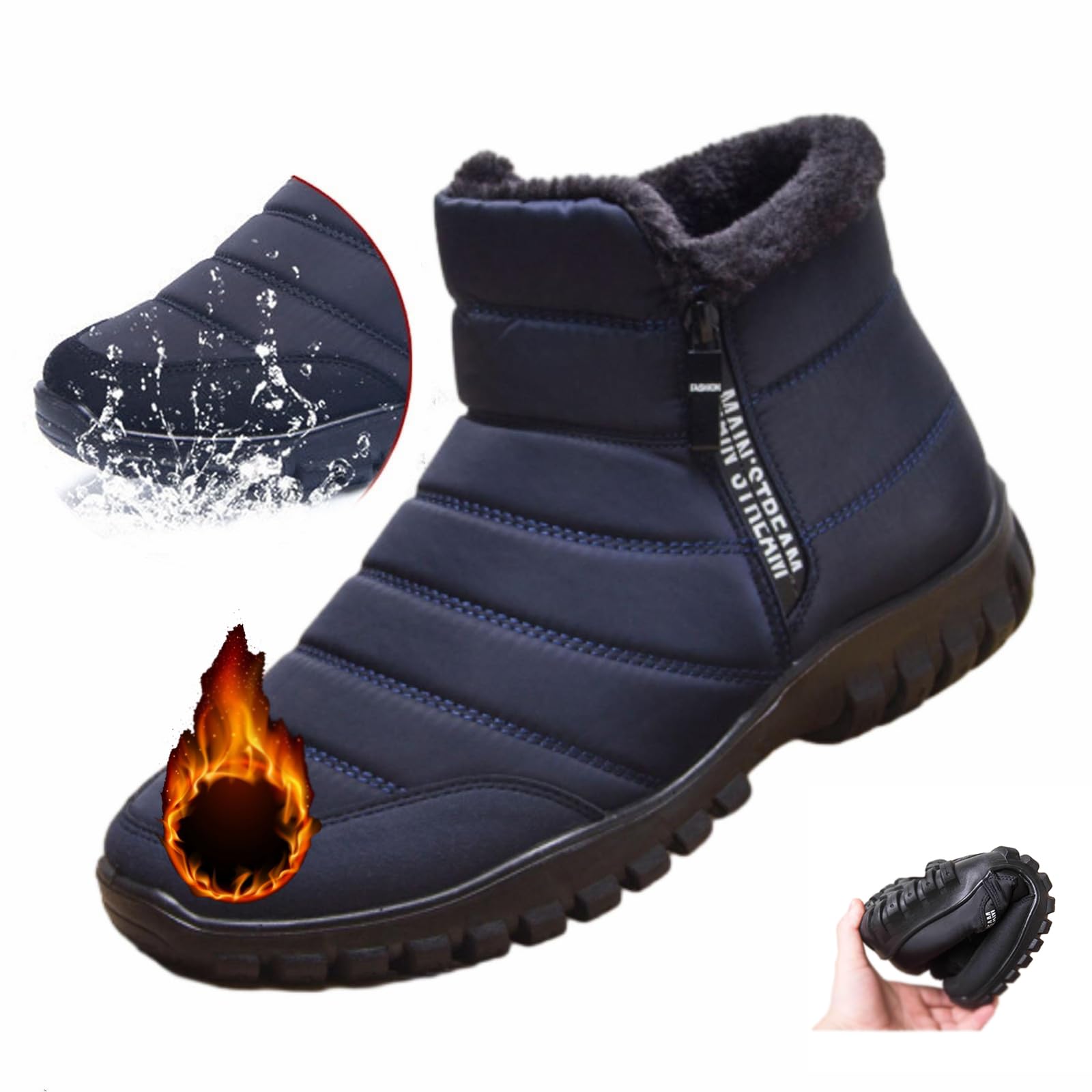 WINDEHAO Herren Winter Warm Wasserdicht Schneestiefel Tragen und Anti-Rutsch Schneestiefel Fleece Wasserdicht Baumwolle Schuhe Winterstiefel