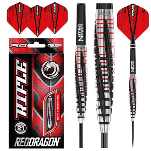 RED DRAGON Rifle 21 Gramm Premium Wolfram Steeltip Dart Set mit Flights und Schäften