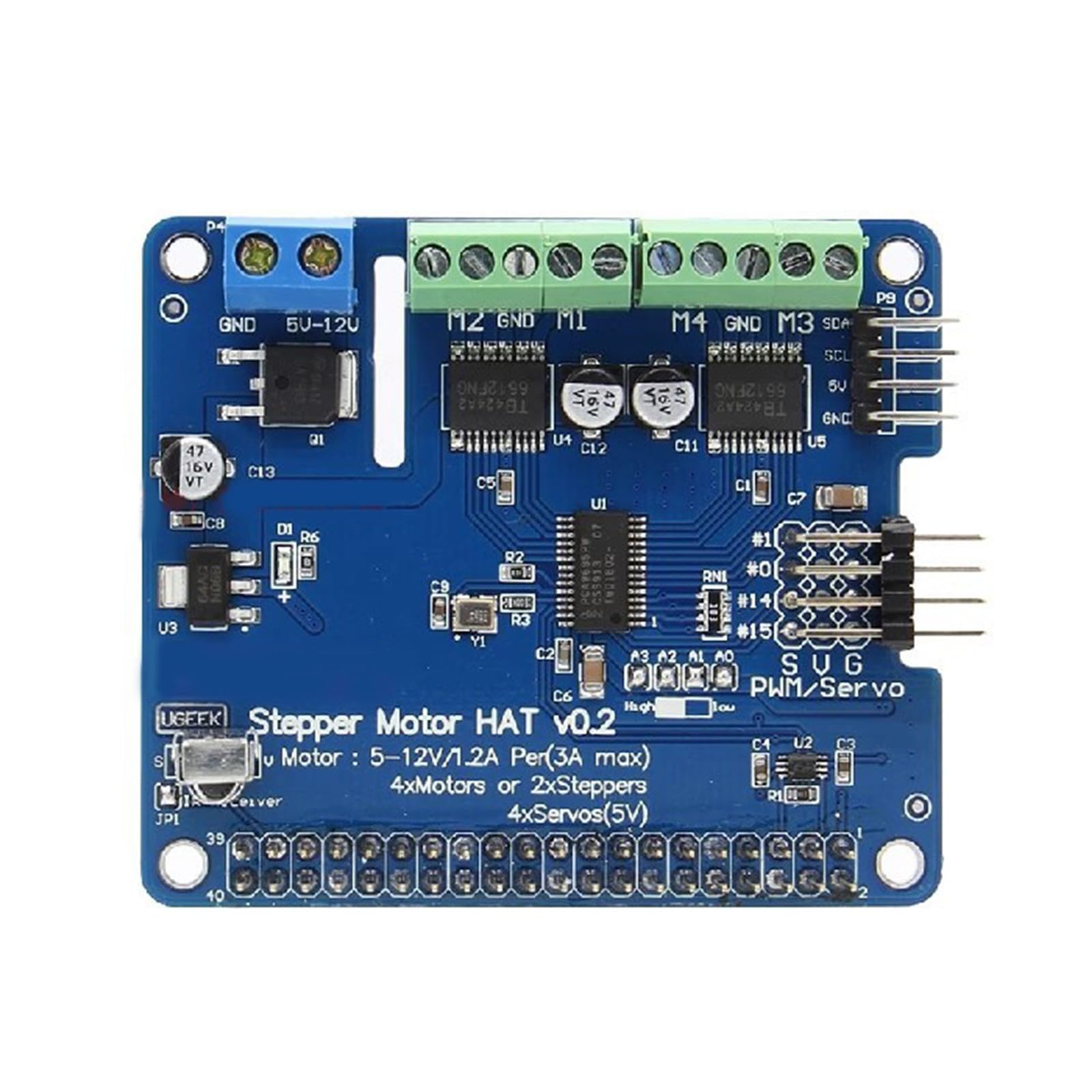 Mllepjdh Roboter Erweiterungsplatine Servomotor Treibermodul V2 Schrittmotor HAT 5V-12V Servotreiberplatinenmodul I2C Für Raspberry Für RPI 4B/3B