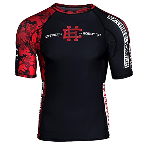 Extreme Hobby Kurzarm Rashguard, Herren-Sport-T-Shirt, Fitness-T-Shirt, Kompressionsshirt, Shortsleeve, Funktionsshirt Bodybuilding MMA Boxing