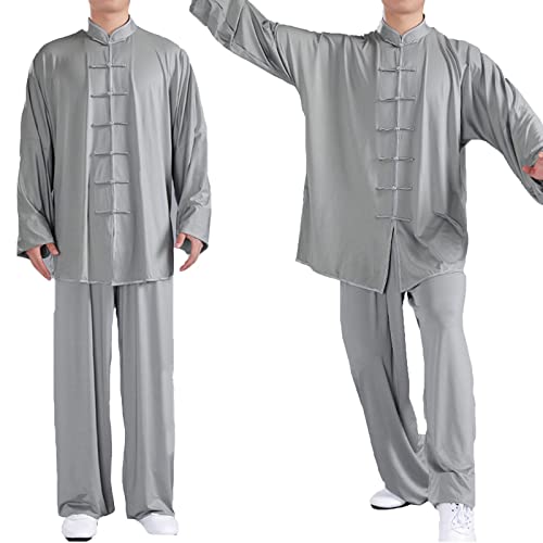 ZEDDG Chinesische Traditionelle Tai Chi Uniformen Kung Fu Kleidung Kampfsport-Übungskleidung + Hosen Für Herren Damen Kostüm Für Meditation Und Wing Chun,Gray-XXL