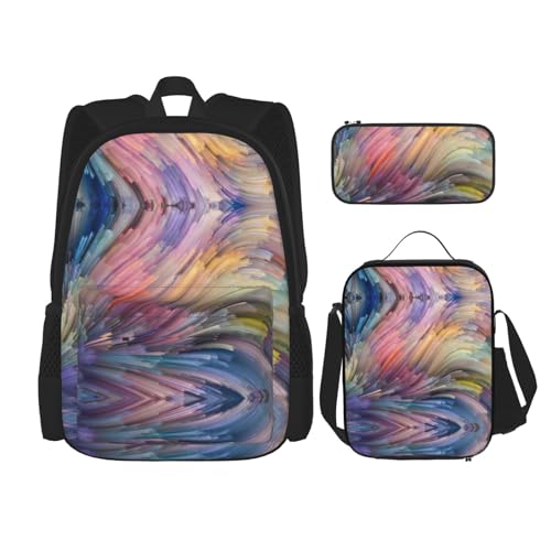 WURTON Dream Bunte Druck Rucksack Mädchen Jungen Schultaschen Teenager Lunchbox und Federmäppchen 3 in 1 Büchertaschen Set