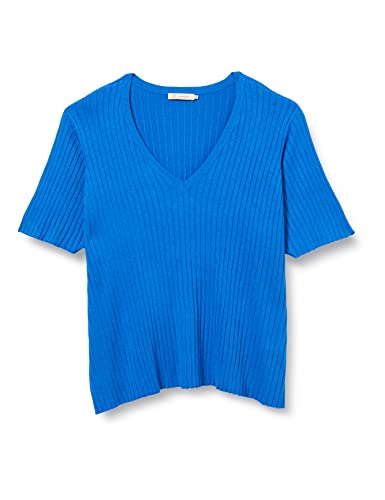 Peppercorn Tana V-Ausschnitt Halb Ärmel Rib Pullover Kurve Pullover Damen In Blau Herbst Pulli Damen Größe 46