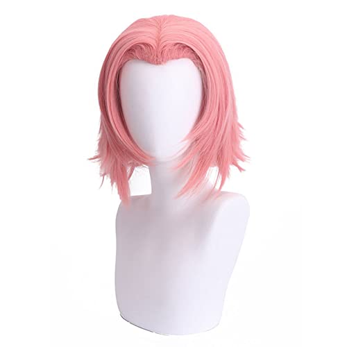 WCCNKK Haruno Sakura Perücke, Pink 30 Cm Damen Perücke, Für Party, Anime, Cosplay, Kostüm, Geschenk Für Anime-Fans, Geeignet Für Halloween, Party, Karneval, Nachtleben, Konzert,Rosa