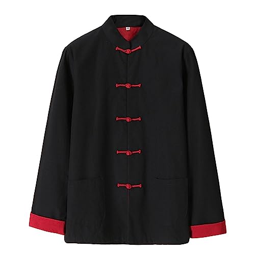 G-like Chinesische Kampfkunst Herren Jacke – Traditionelle Uniform Oberbekleidung für Kampfsport Kung Fu Tai Chi Wushu Männer Frauen Tang Stil Frühling Herbst Kleidung - Baumwolle (Schwarz, XXL)