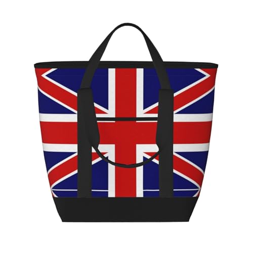 YQxwJL Isolierte Kühltasche mit englischer Flagge, großes Fassungsvermögen, Einkaufstasche, Reisen, Strand, wiederverwendbare Einkaufstasche für Erwachsene, Schwarz, Einheitsgröße, Schwarz ,