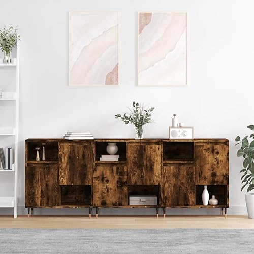 CCCINER Sideboards 3 Stk. Räuchereiche Holzwerkstoff,Zeitloses Sideboard mit viel Stauraum für dein Wohnzimmer