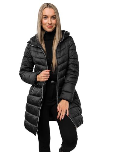 BOLF Damen Winterjacke Parka Gefüttert mit Kunstfell Kapuze Wintermantel Lange Steppjacke Daunenjacke Puffermantel Sportjacke Warm Gefüttert Freizeit Outdoor Casual Style 11Z8083 Schwarz S [D4D]