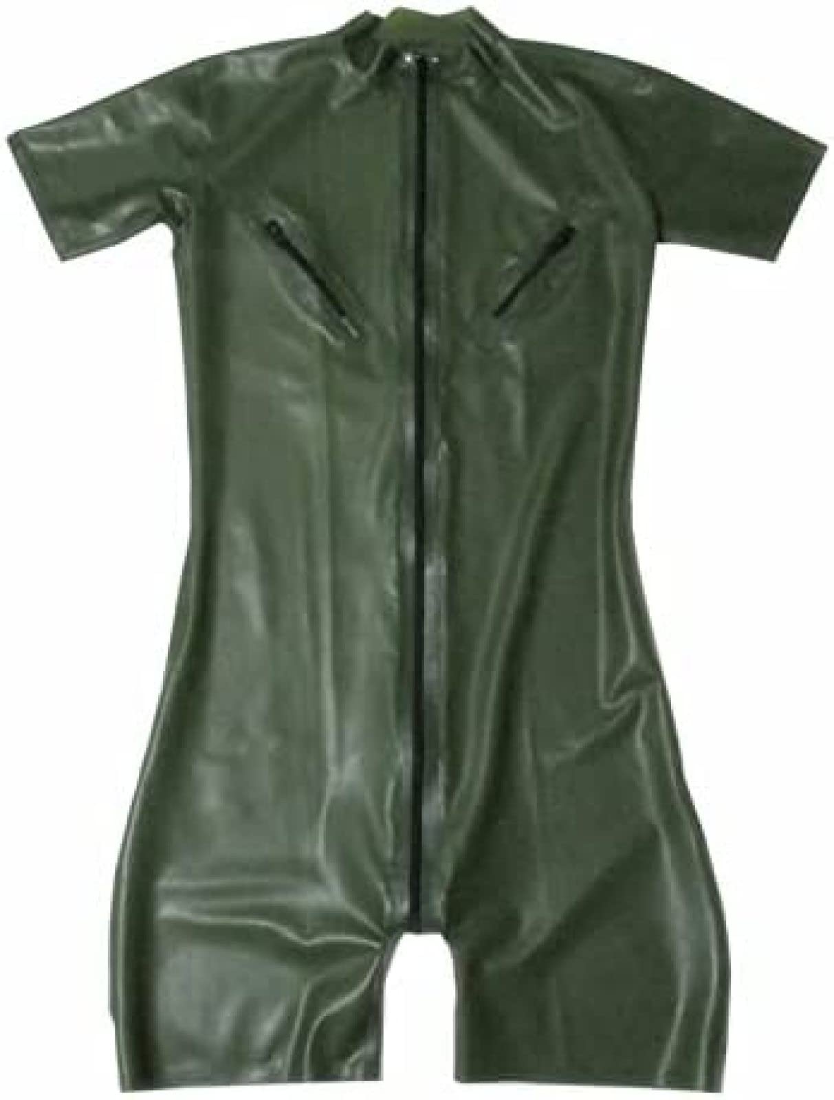 Latex-Herren-Catcuit Mit Nippel-Reißverschlüssen, Armeegrün, Naturkautschuk, Kurze Beine, Kleidungs-Frontreißverschluss, Individueller Overall,Blau,XS