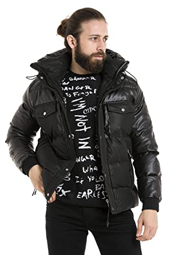 Cipo & Baxx Herren Winterjacke Stepp Glanz Hoherkragen Freizeitjacke Kapuze CM212 Schwarz S