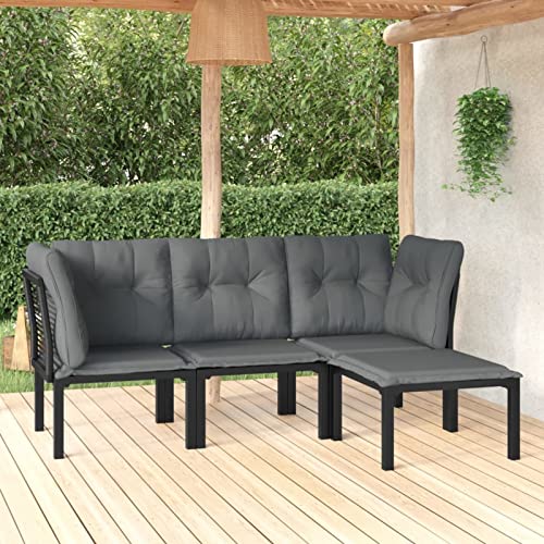 Juroupi 4-tlg. Garten-Lounge-Set Outdoor MöBel Garten LoungemöBel Set Lounge-Sessel Lounge Sets Schwarz und Grau Poly Rattan - 3187747