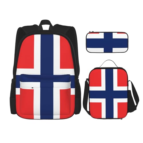 WURTON Reise-Lunchbox, Federmäppchen, Rucksack-Set, 3-teilig, verstellbare Riemen, leicht, schwarz, Einheitsgröße, Schwarz, One Size