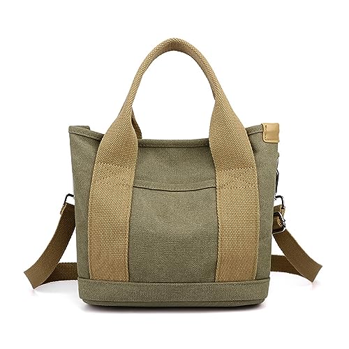 ohodhmnu Damen Tragetasche, Frauen Canvas Schultertasche Mode Top Griff Handtaschen Lady Shopping Bag Große Kapazität Casual Bag Kleine Büchertasche, armee-grün, no pendant