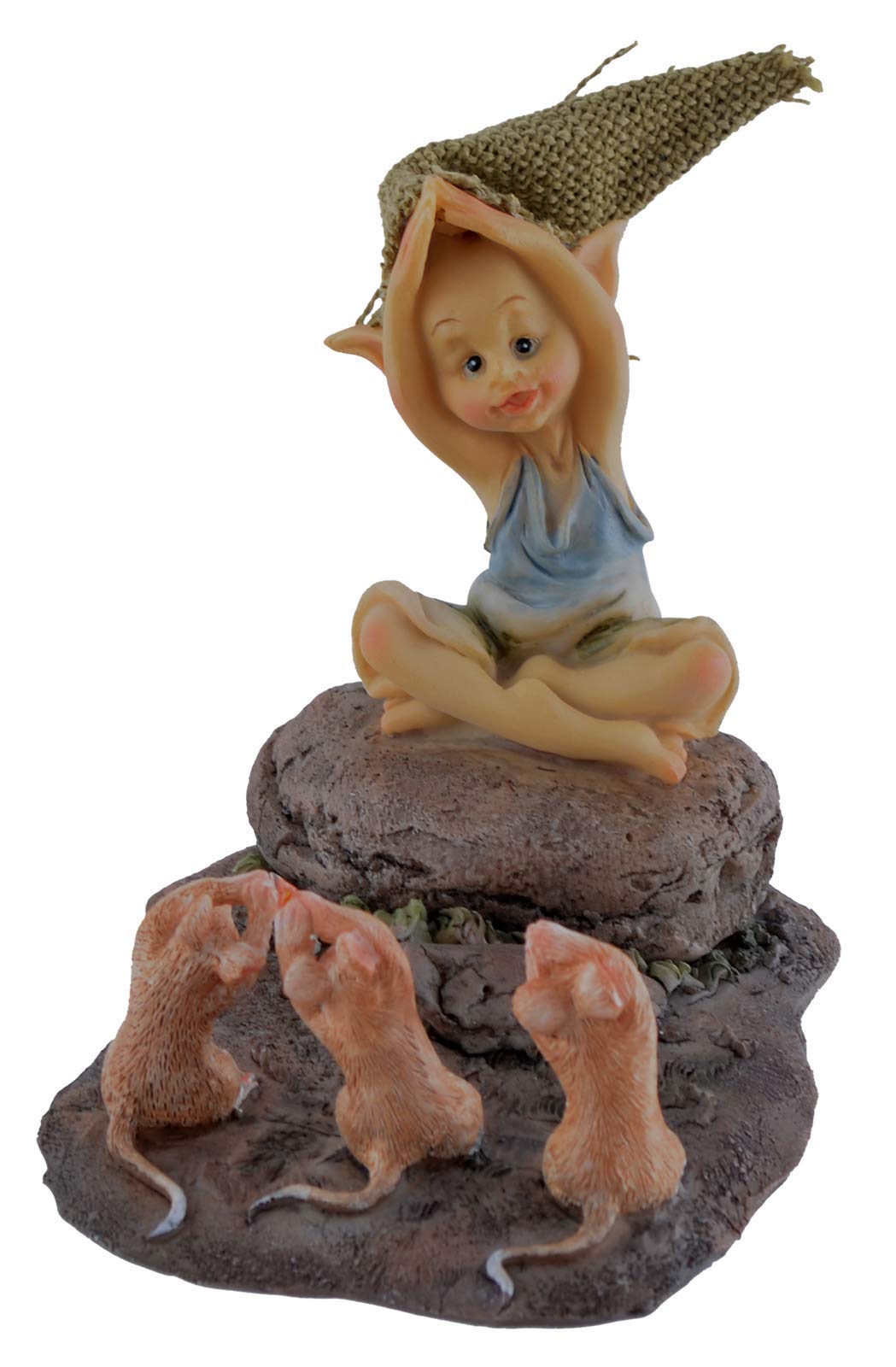 Joh. Vogler GmbH Pixie und 3 Mäuse bei der Yogastunde 10 cm Figur Kobold Fee Yoga Fabelwesen