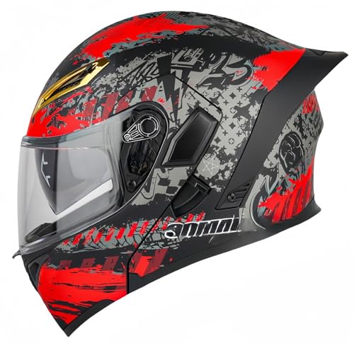 Modularer Motorradhelm, integrierter Motorradhelm, ECE-geprüfter, atmungsaktiver Rollerhelm mit Doppelvisier, Herren- und Damen-Rollerhelm, Doppel-Integralhelm B,XL61-62CM