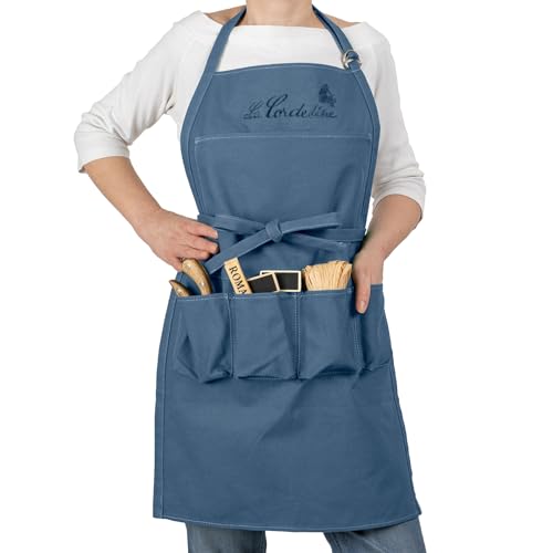 La Cordeline Unisex Schürze mit mehreren Taschen, verstellbar, Farbe Blau, für Garten, Küche, Basteln