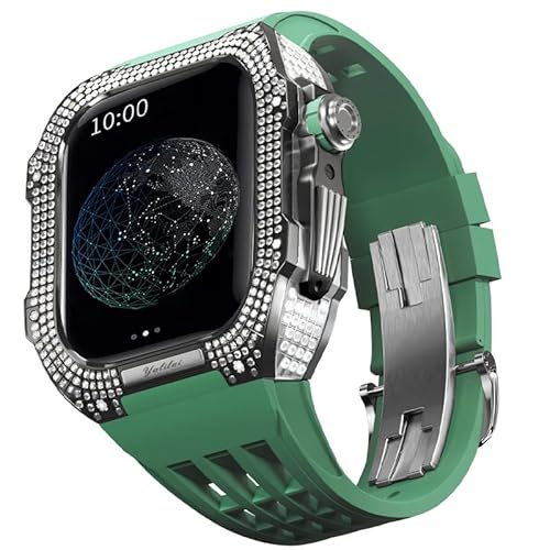 TONECY Edles Titan-Gehäuse und Gummiband, kompatibel mit Apple Watch 44 mm, Titanlegierungs-Lünette und Fluorkautschuk-Armband für iWatch Serie 6/5/4/SE, 44 mm Umbauset