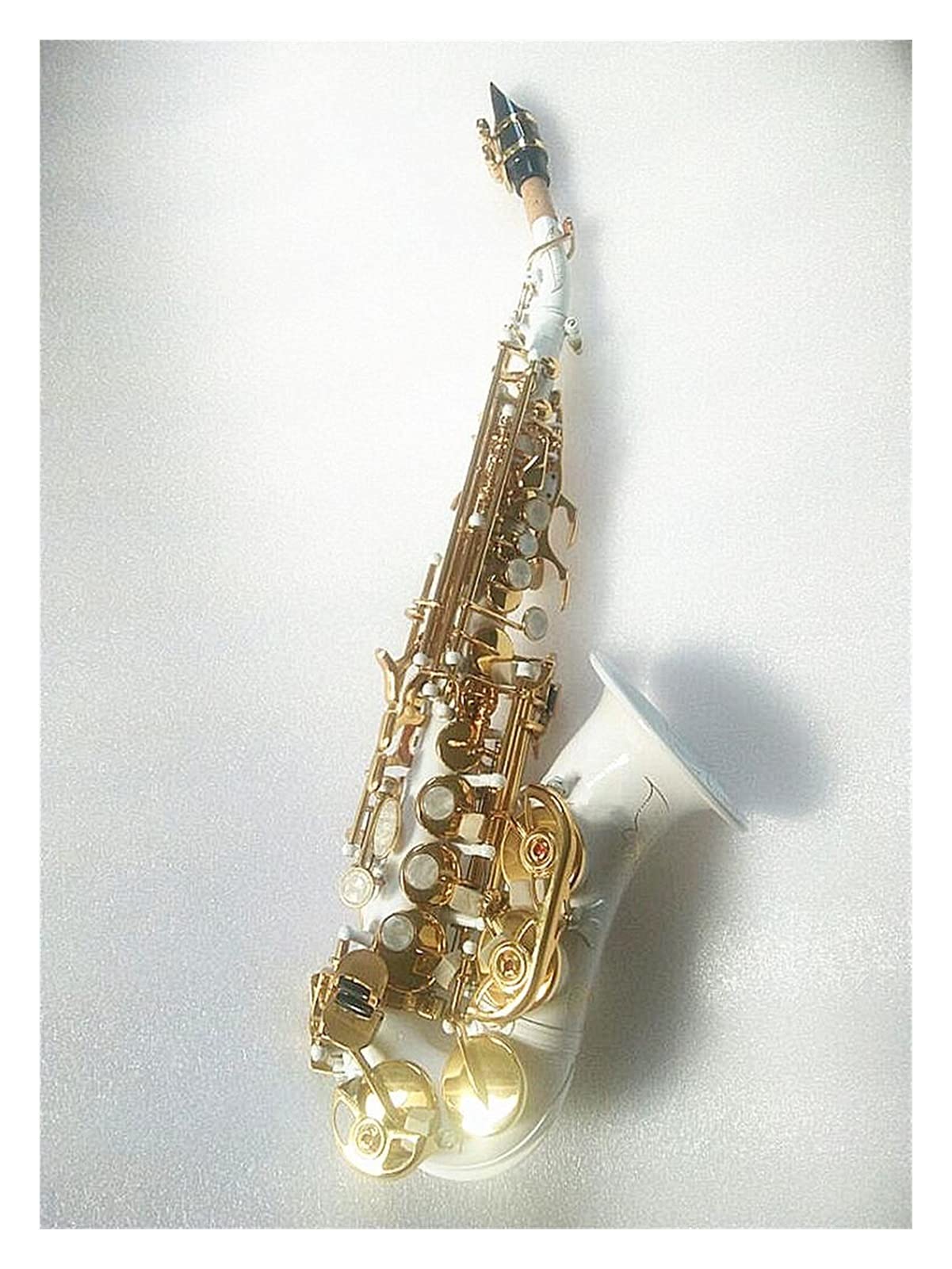 Messing B Weiß-Sopran-Saxophon- Goldschlüssel Gebogener Sopran- Sax Mit Harten Fällen Komplettbeschläge