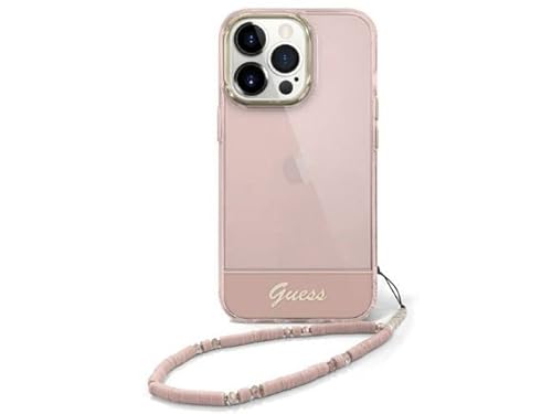 Guess GUHCP14SHGCOHP hülle für iPhone 14 6,1" rosa/pink hardcase Translucent Pearl Strap