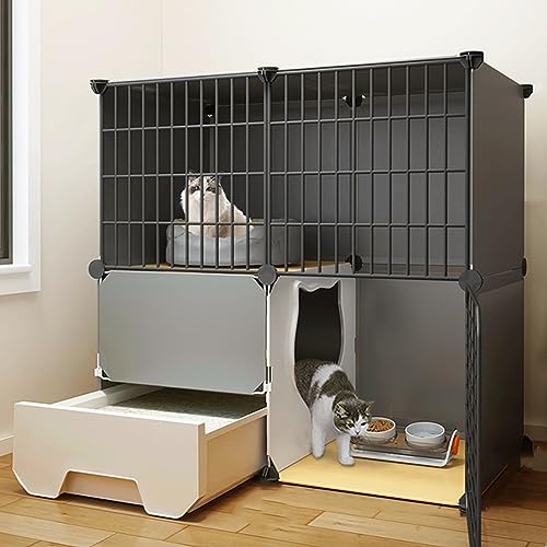 Katzenkäfig für den Innenbereich, groß, DIY-Haushalt, mehrschichtiger Katzenkäfig aus Metall mit Katzentoilette, geeignet für 1–2 Katzen, Kleintiere, Katzenbedarf, Katzenkäfig zum