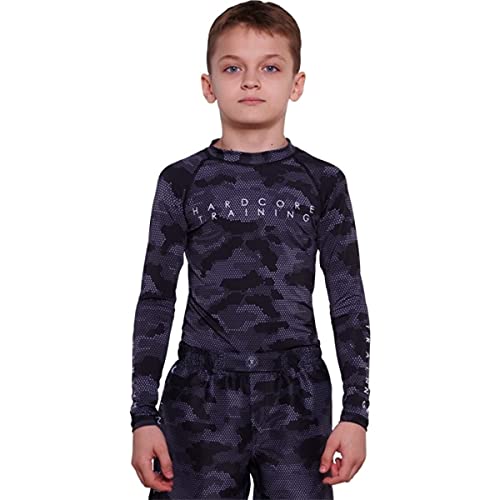 Hardcore Training Kids Rash Guard Hexagon Camo Kompressionshemd Kinder Unisex Lange Ärmel Kampfsport BJJ Fitness Boxen No Gi Kindersportbekleidung (12 Years)