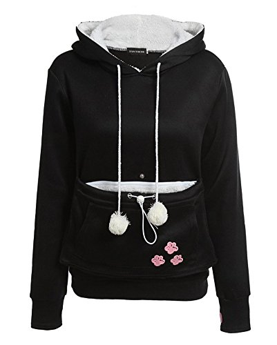 ShallGood New Large pet Pocket Hoodie Women Clothes Jacket Pullover Jumper Sweatshirt Hoody Winter Coats A Schwarz DE 44