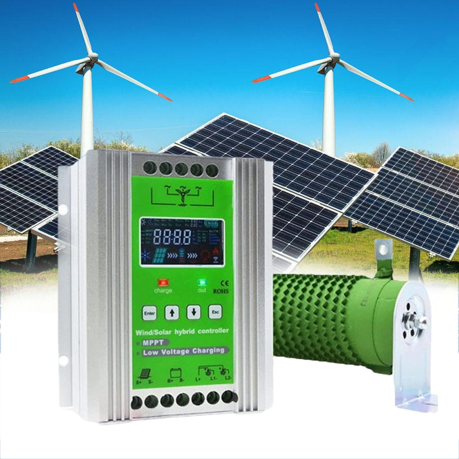 GLBMXDD 2700 W 48 V netzunabhängiger MPPT-Wind-Solar-Hybrid-Laderegler für 0–1500 W Wind mit 0–1200 W Solarpanel mit Booster-Funktion und Dump-Last,2200W