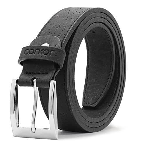 Corkor Veganer Gürtel Herren Herrengürtel für Männer kunstleder korkleder Belt 30mm Schwarz L