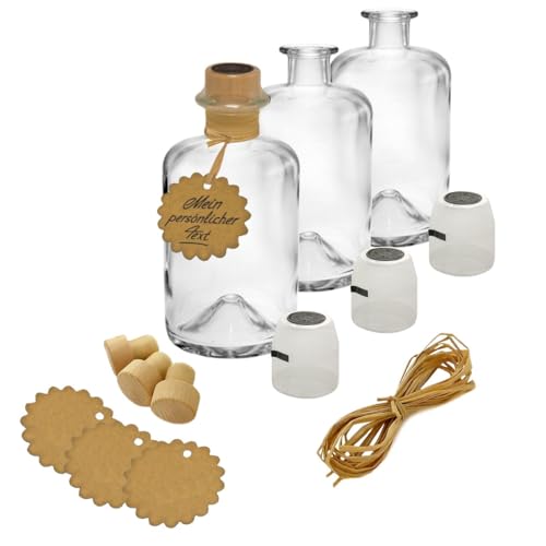 Geniess-Bar! 9x Apothekerflasche Glas Apotheker Flaschen Geschenk Komplettset leer 350 ml Anhänger Kapsel Siegel schwarz Korken Bast zum selbst befüllen