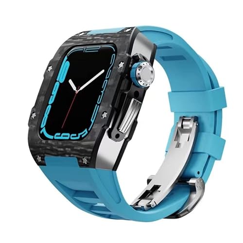 TONECY Kohlefaser-Schutzhülle für Apple Watch 8, 7, 45 mm, Silikon-Uhrenarmband, High-End-Modifikationszubehör für iWatch 6, 5, SE, 44 mm (Farbe: Blau 2, Größe: 45 mm)