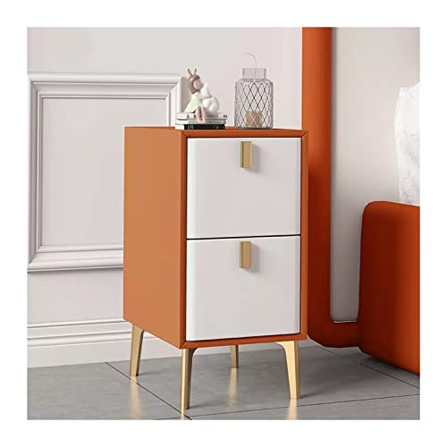 Nachtschrank Moderner Nachttisch mit Kunstleder-Design, schmaler Nachttisch, Nachttisch, Metall-Tischbeine, Beistelltisch for Zuhause, Wohnung, Wohnheim (Orange + Weiß) Stauraum für Schlafzimmer(L30xD