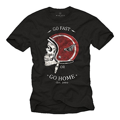 Motorradhelm T-Shirt für Männer GO Fast OR GO Home Biker Skull Schwarz Größe XL