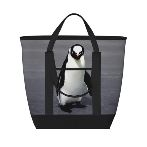 YQxwJL Isolierte Kühltasche mit süßem Pinguin-Druck, großes Fassungsvermögen, Einkaufstasche, Reisetasche, Strand, wiederverwendbare Einkaufstasche für Erwachsene, Schwarz, Einheitsgröße