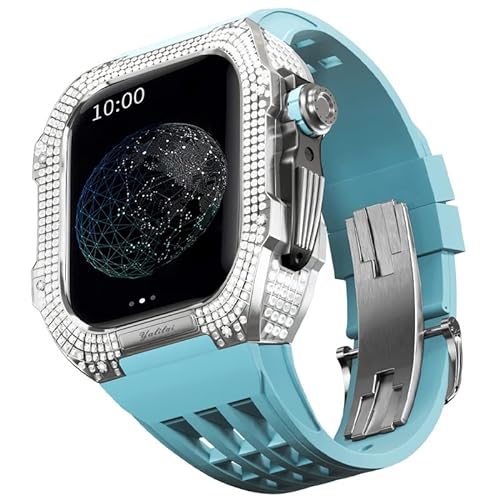 TONECY Uhren-Modifikationsset für Apple Watch 6, 5, 4, SE, 44 mm, Titangehäuse + Viton-Armband, Luxus-Hülle und Armband-Modifikationsset